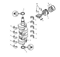 Коленвал, поршни и шатуны 4-Х ТАКТНОГО ПЛМ MERCURY 115 Серийный номер от 0T178500 до 0T800999