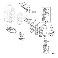 Впускной коллектор и резонатор 2-Х ТАКТНОГО ПЛМ MERCURY 60 Серийный номер от 0P325500 и выше